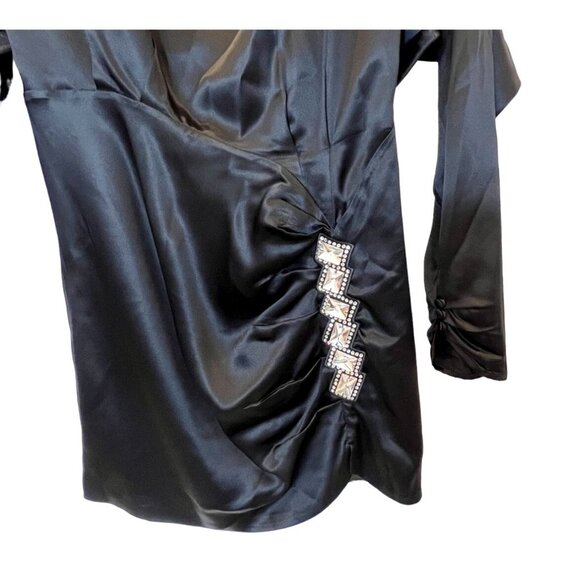 Alessandra Rich Black Silk Embellished Mini Dress Crystal Detail, Ruch - Size 10 - Picture 16 of 16